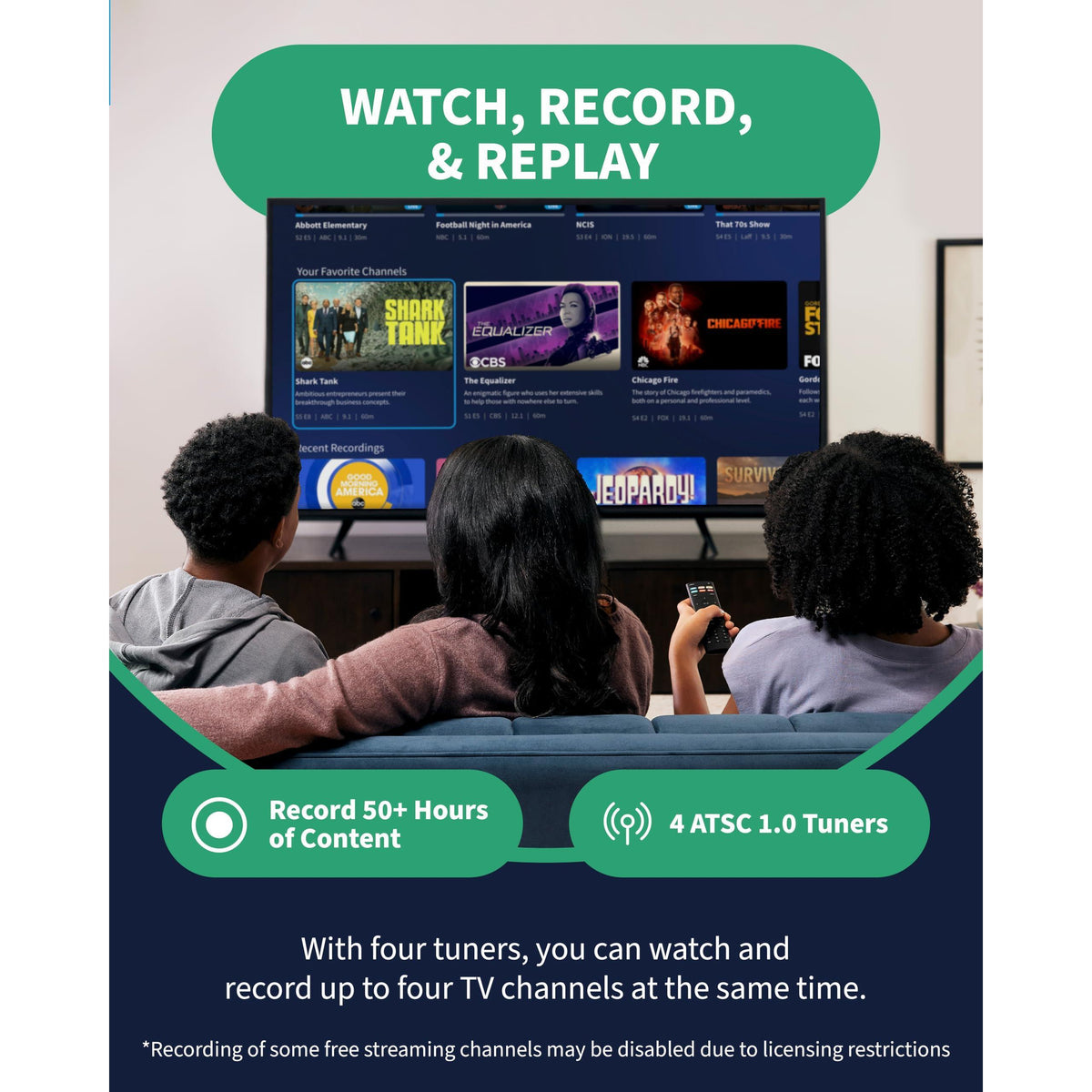 Tablo TV 4th Gen 4-Tuner Over-The-Air (OTA) DVR - Watch, Pause & Record Live TV, News, Sports & Movies Throughout Your Home Over Wi-Fi - Pairs w/Any TV Antenna - 50+ Hrs Recording - No Subscriptions