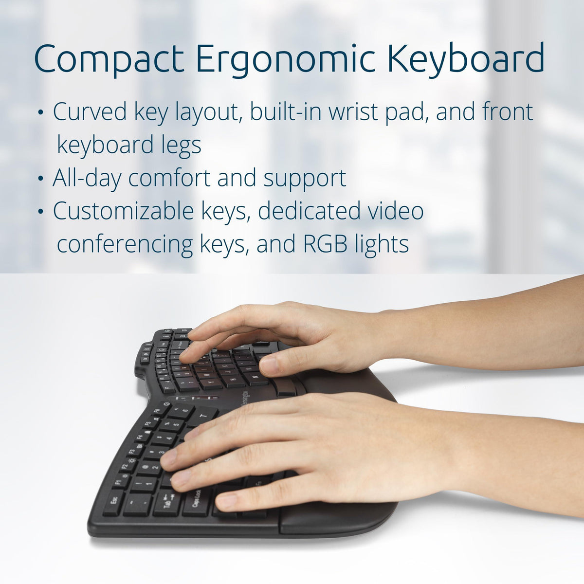Kensington Pro Fit Ergo KM675 EQ Wireless Keyboard and Mouse, TKL Keyboard, Rechargeable Split Keyboard Ergonomic, Bluetooth & 2.4GHz up to 3 Device Connection, Programmable Keys, Black, K75492US