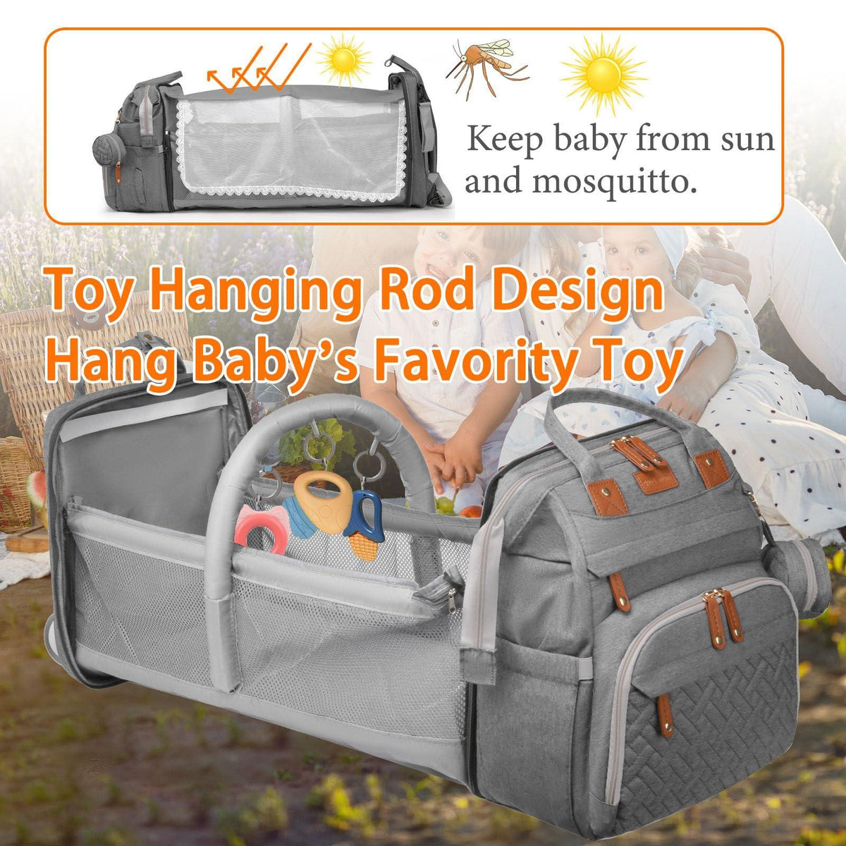 Astro alan Baby Diaper Bags with Changing Station, Waterproof Diaper Bag Backpack for Moms Dads with USB Charging Port, Baby Shower Gifts, Large Capacity diaper backpack, Grey