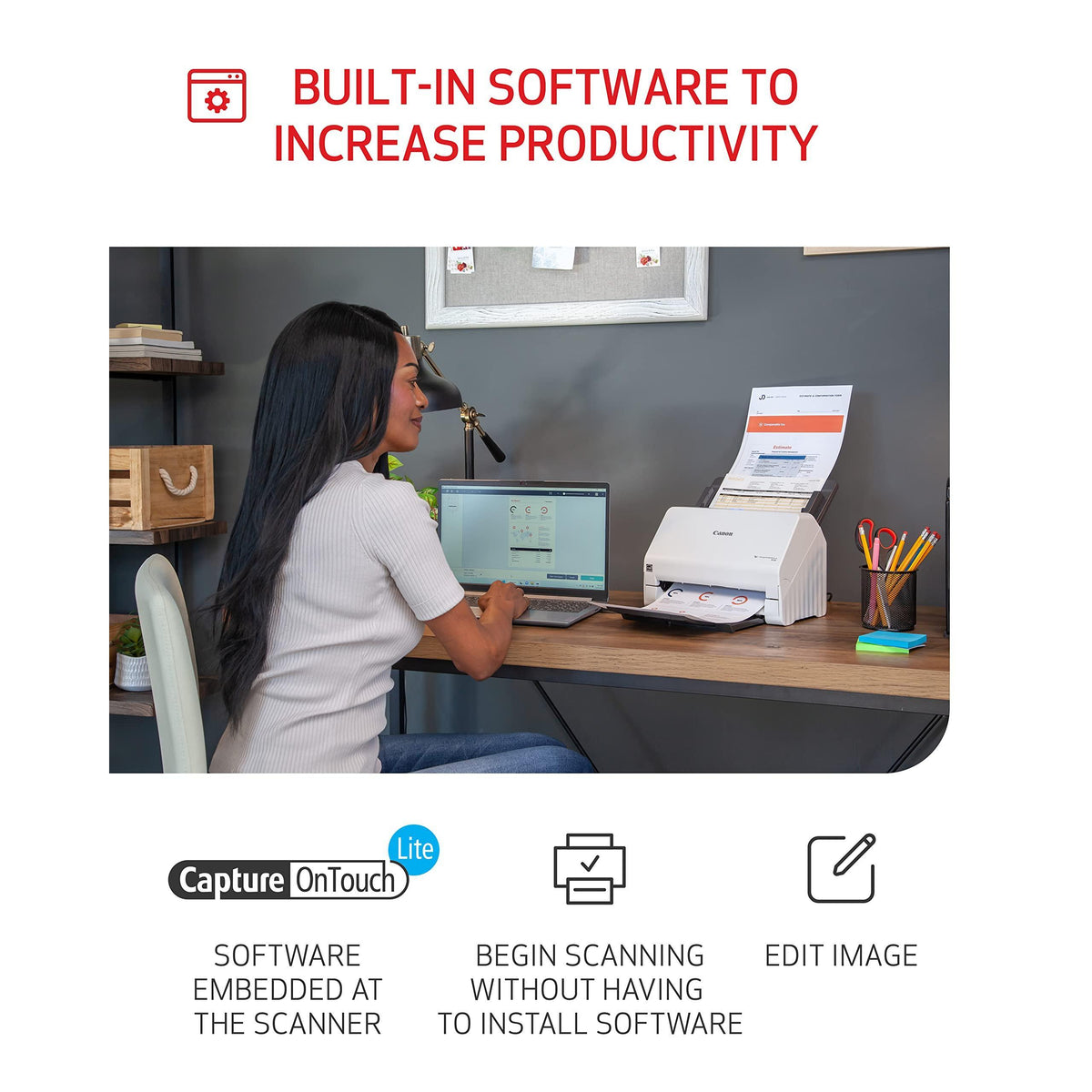 Canon imageFORMULA R30 - Office Document Scanner, Auto Document Feeder, Duplex Scanning, Plug-and-Scan Capability, No Software Installation Required