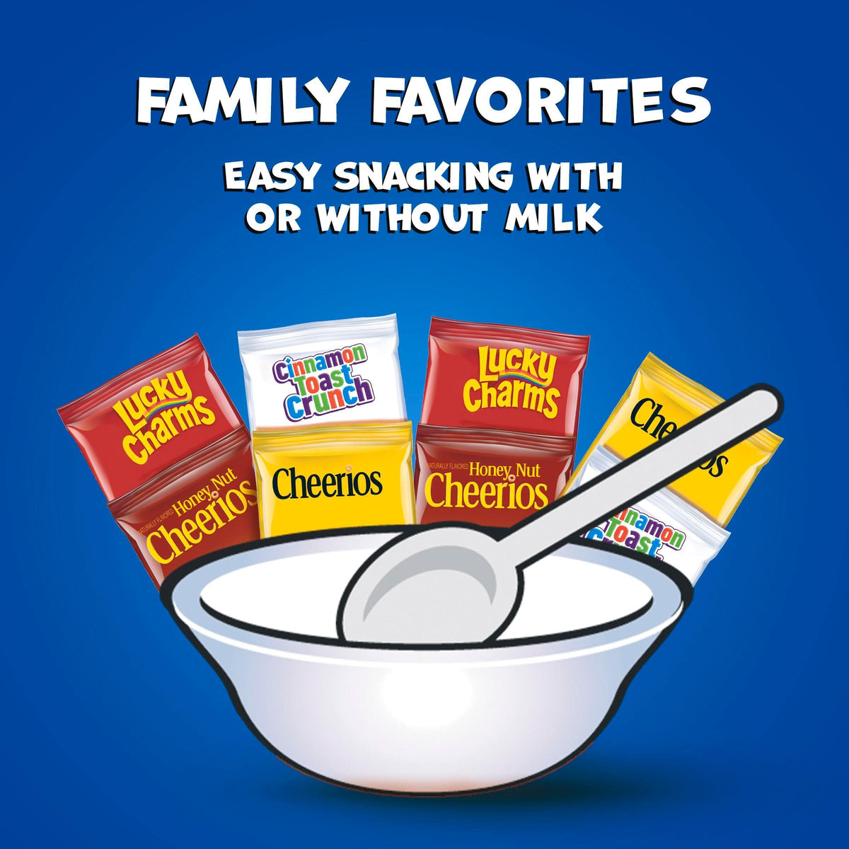 General Mills Cereal Variety Pack, Lucky Charms, Cinnamon Toast Crunch, Cheerios, and Honey Nut Cheerios, 8 Single Serve Pouches, 9.14 oz
