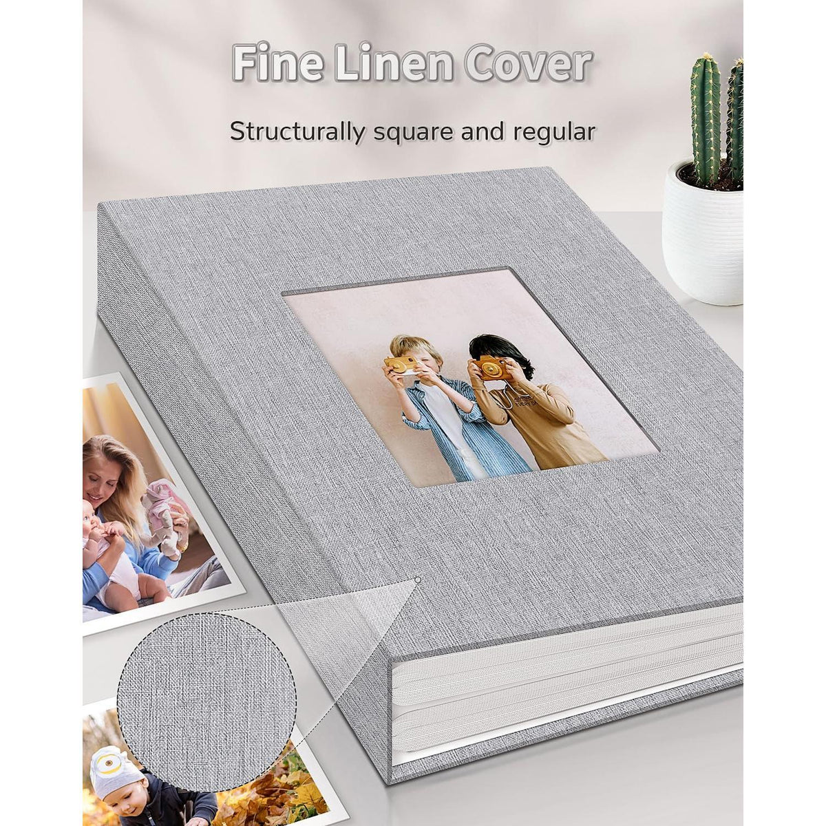 Artfeel Photo Album 4x6 with 300 Pockets,Slip-in Picture Albums,Linen Cover Memory Book with Front Window,White Page Vertical Photo Book for Wedding,Family,Anniversare,Baby,Vacation