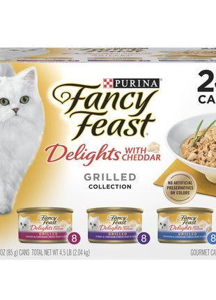 Purina Fancy Feast Delights with Cheddar Grilled Chicken, Turkey or Whitefish and Cheddar Cheese Feast in Gravy Wet Cat Food Variety Pack - (Pack of 24) 3 oz. Cans