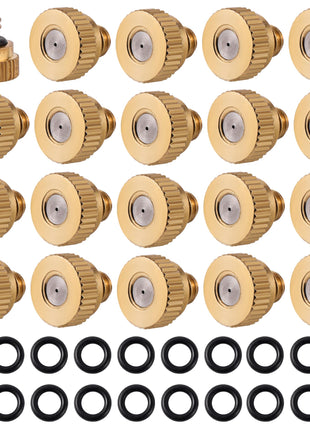 20 Pack Brass Misting Nozzles with 20Pc Brass Misting Nozzles O Ring,Heavy Duty Misting Nozzle 0.02 inch Orifice (0.5 mm)10/24 UNC for Outdoor Cooling System Dust Control