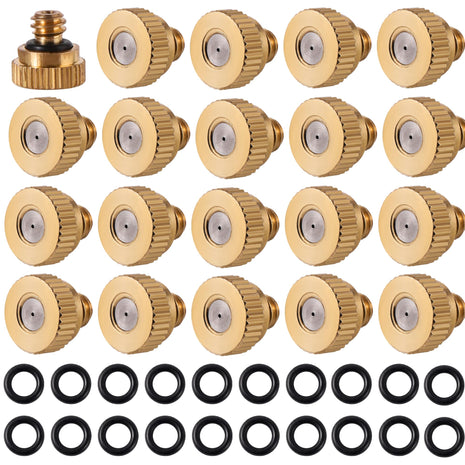 20 Pack Brass Misting Nozzles with 20Pc Brass Misting Nozzles O Ring,Heavy Duty Misting Nozzle 0.02 inch Orifice (0.5 mm)10/24 UNC for Outdoor Cooling System Dust Control