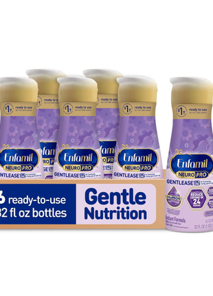 Enfamil NeuroPro Gentlease ready-to-feed baby formula, smaller proteins for easy digestion, brain-supporting DHA, prebiotic, HuMO6 blend, eases fussiness, gas, spit-up in 24hrs, 32 fl oz, 6 pack*