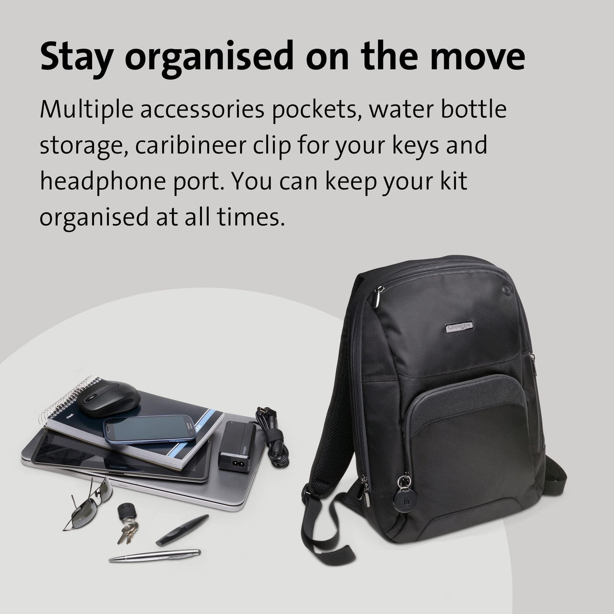 Kensington Triple Trek Slim Laptop Backpack for MacBooks, Chromebooks, Tablets & Ultrabooks up to 13-Inch-14-Inch (K62591AM), Black