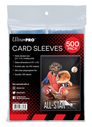Ultra PRO - Penny Sleeves® Clear Card Sleeves for Standard Size Trading Cards measuring 2.5 inch x 3.5 inch (500 count pack)