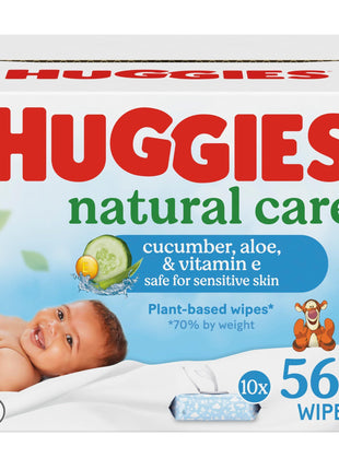 Huggies Natural Care Cucumber, Aloe and Vitamin E Baby Wipes, Hypoallergenic, Scented, 10 Flip-Top Packs (560 Wipes Total), Packaging May Vary