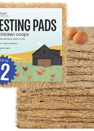 MagJo Aspen Nesting Pads for Chicken Coops - USA Grown Aspen Excelsior Nest Box Liners 13x13-12 Pack
