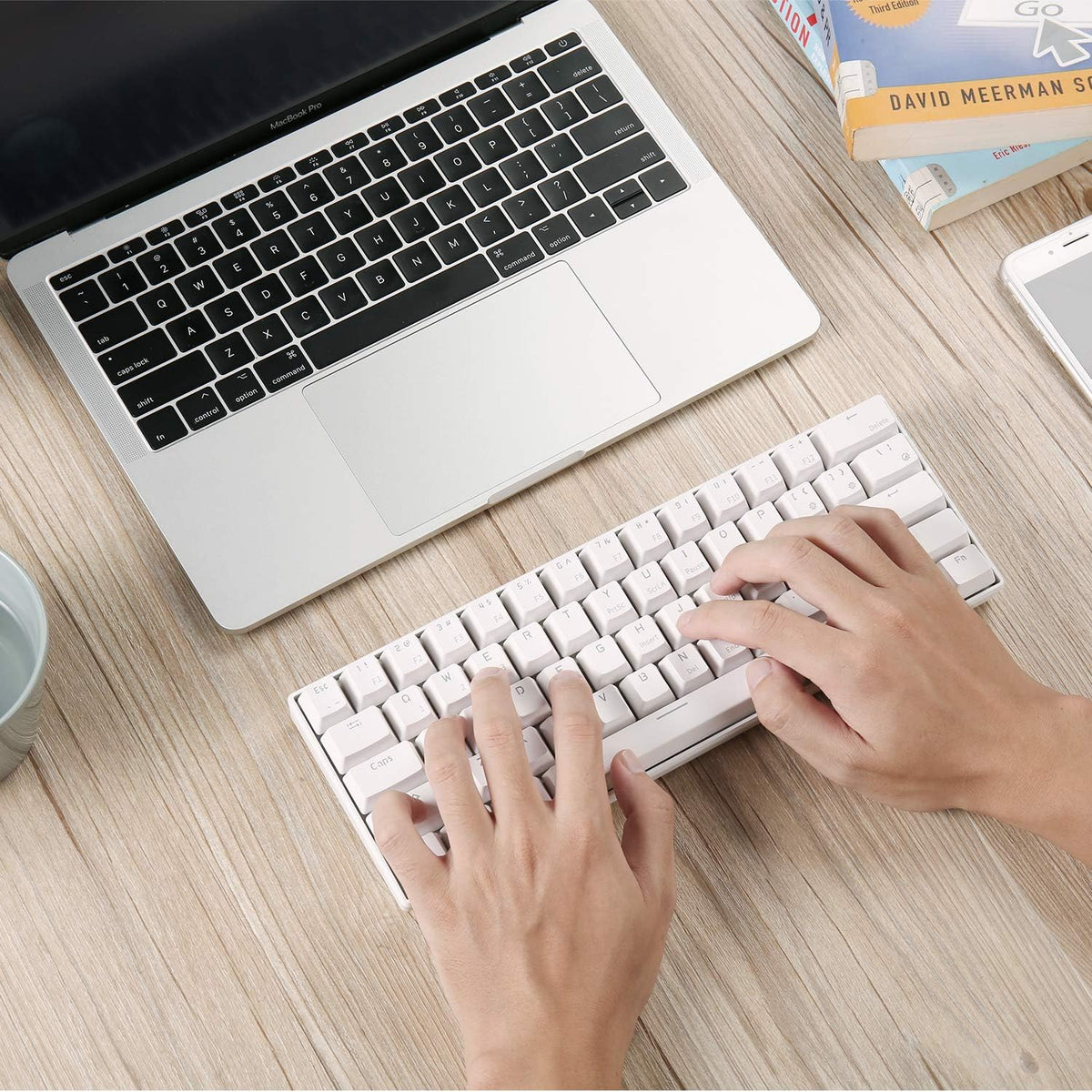 RK ROYAL KLUDGE RK61 Wireless 60% Mechanical Gaming Keyboard, Ultra-Compact 60 Keys Bluetooth Mechanical Keyboard with Programmable Software (Blue Switch, White)