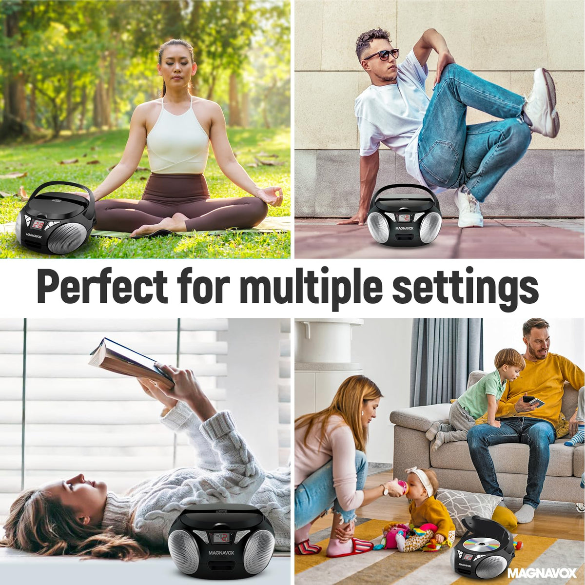Magnavox MD6924 Portable Top Loading CD Boombox with AM/FM Stereo Radio in Black | CD-R/CD-RW Compatible | LED Display | AUX Input | Programmable CD Player | 1.6 watts of audio