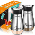 Salt and Pepper Shakers Set,4 oz Glass Bottom Salt Pepper Shaker with Stainless Steel Lid for Kitchen Gadgets Cooking Table, RV, Camp,BBQ Refillable Design (Silver)