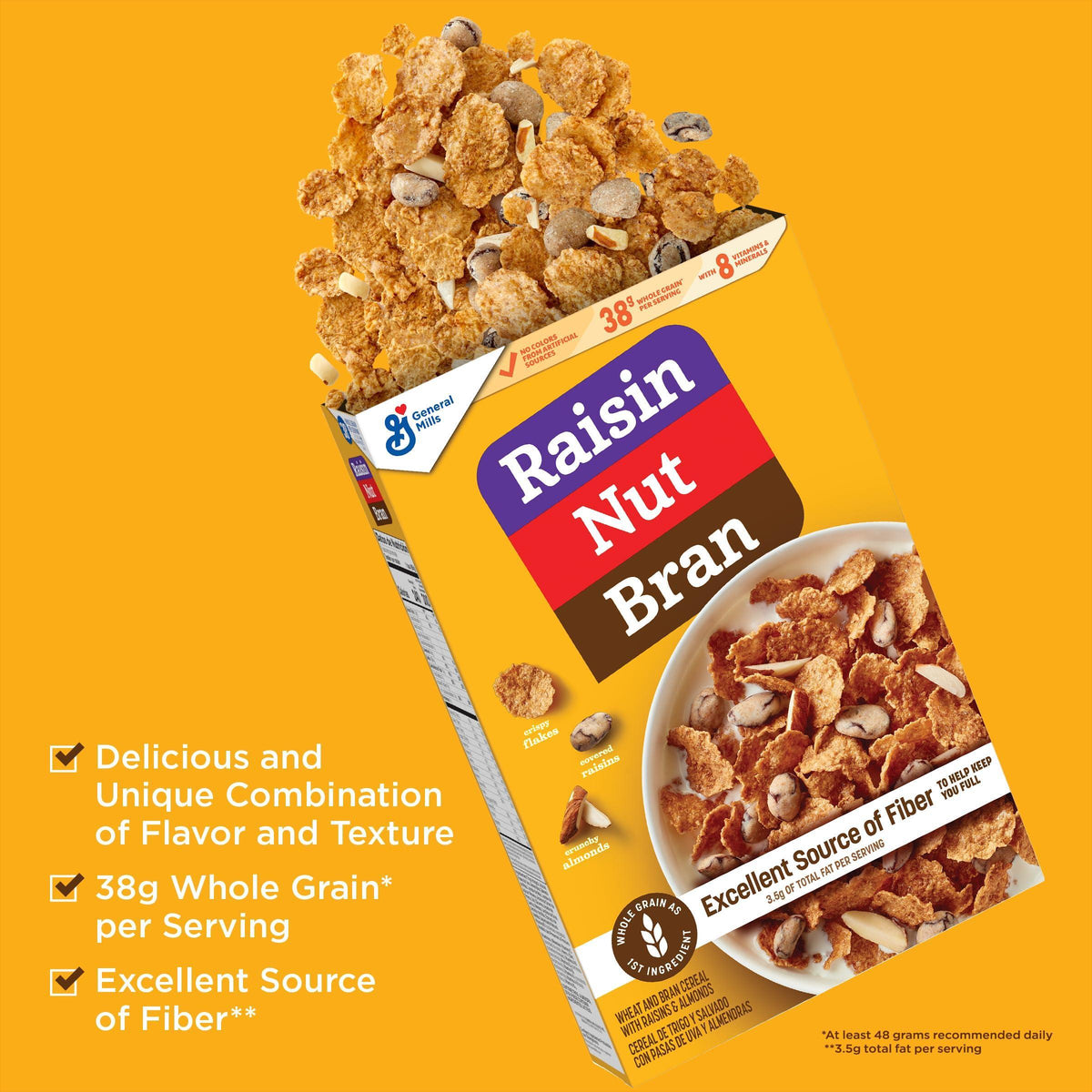 Raisin Nut Bran Cereal, High Fiber Cereal, Made with Whole Grain, 20.8 oz