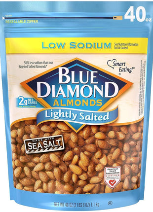 Blue Diamond Almonds Low Sodium Lightly Salted Snack Nuts, 40 Oz Resealable Bag (Pack of 1)