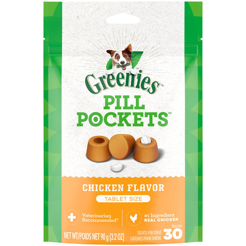 Greenies Pill Pockets for Dogs Small Size, Soft Dog Treats, Chicken Flavor, 3.2 oz. Pouch (30 Treats)