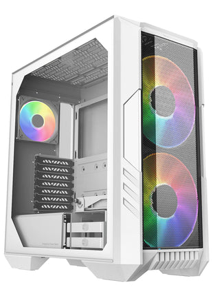 Cooler Master HAF 500 White High Airflow ATX Mid-Tower, Mesh Front Panel, Dual 200mm Customizable ARG Lighting Fans, Rotatable GPU Fan, USB 3.2 Gen 2 Type C and Tempered Glass (H500-WGNN-S00)