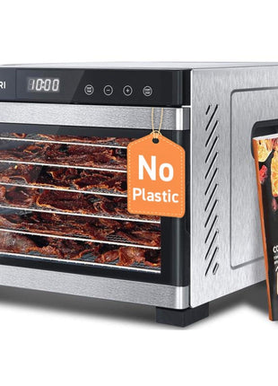 Cosori Food Dehydrator, Bigger Than 7 Trays with Large 6.5 ft2 Drying Space, Stainless Steel Trays, 600W Faster Drying, 165°F Dehydrated Dryer for Jerky, Dog Treats, Herbs, Meat, Fruit, Yogurt, Silver