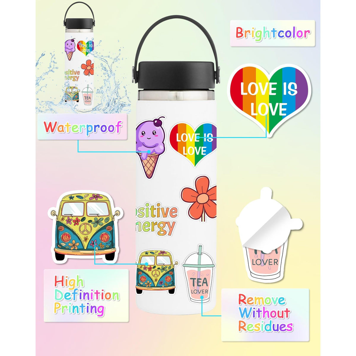 300 Pcs Stickers for Kids, Cute Water Bottle Vinyl Waterproof Laptop Stickers for Students Gifts School Supplies Classroom Teacher Prizes Sticker Pack for Kids Girls Teens