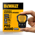 DEWALT Wearable Bluetooth Speaker (Updated Version), Clip-On Wireless Jobsite Pro Water-Resistant Portable Speaker (Non-Magnetic), Built-in Mic for Hands-Free Music/Calls, Bluetooth Speaker (Yellow)