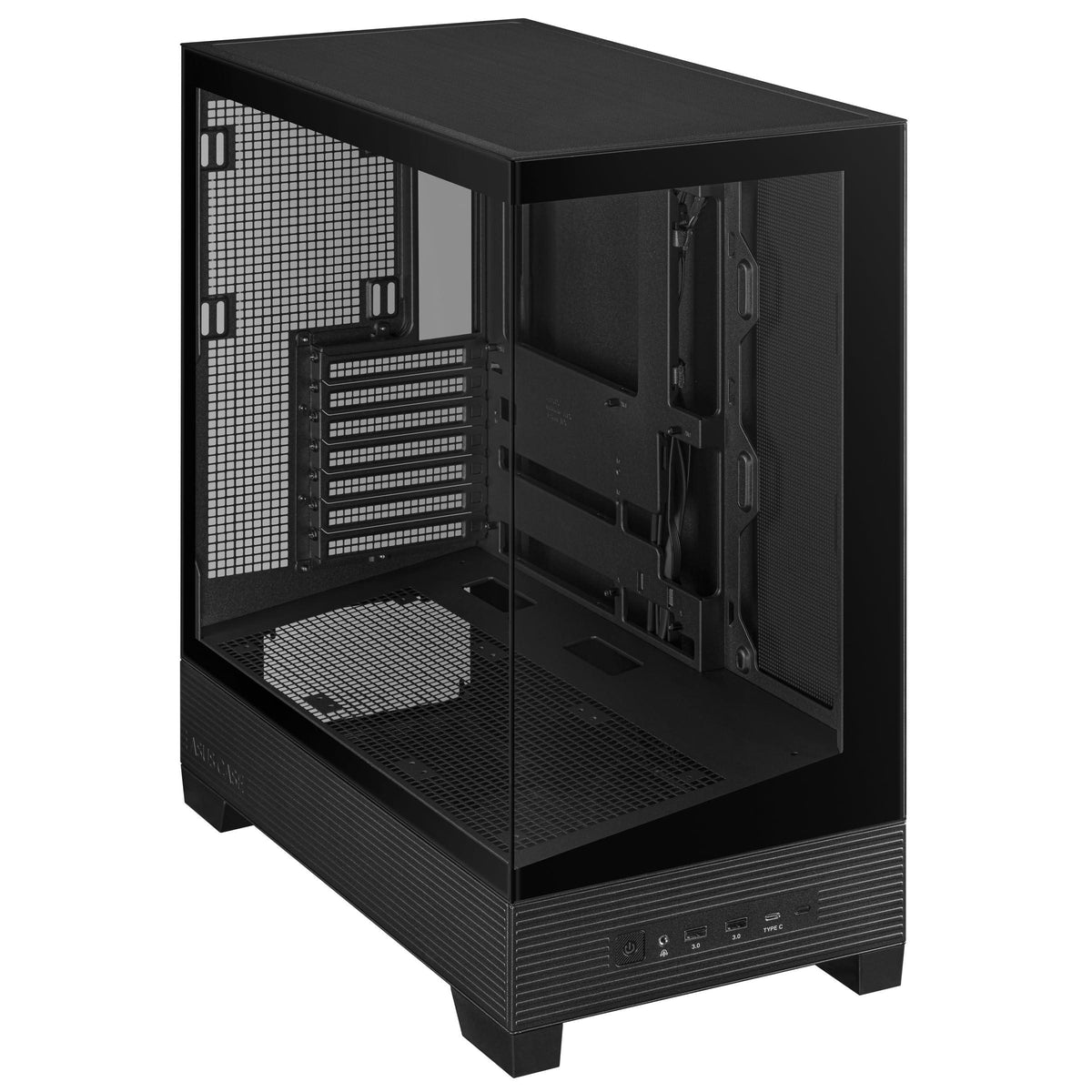 ASUS A31 Black ATX Mid-Tower Gaming Case, Dual-Sided Tempered Glass, Frameless Design, BTF Hidden Connectors, 360 AIO Support, 8° Angled Base, ARGB Ready, Optimized Airflow, Seamless Cable Management