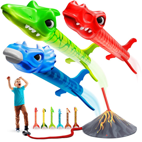 Dinosaur Toy Rocket Launcher for Kids - Toys for Kids 3-5 5-7 4-6 - Outdoor Toys for Kid Ages 4-8 - 3 4 Year Old Boy Birthday Gift - Gifts for Boys Age 3 4 5 6 Years - Outside Toy for Toddlers