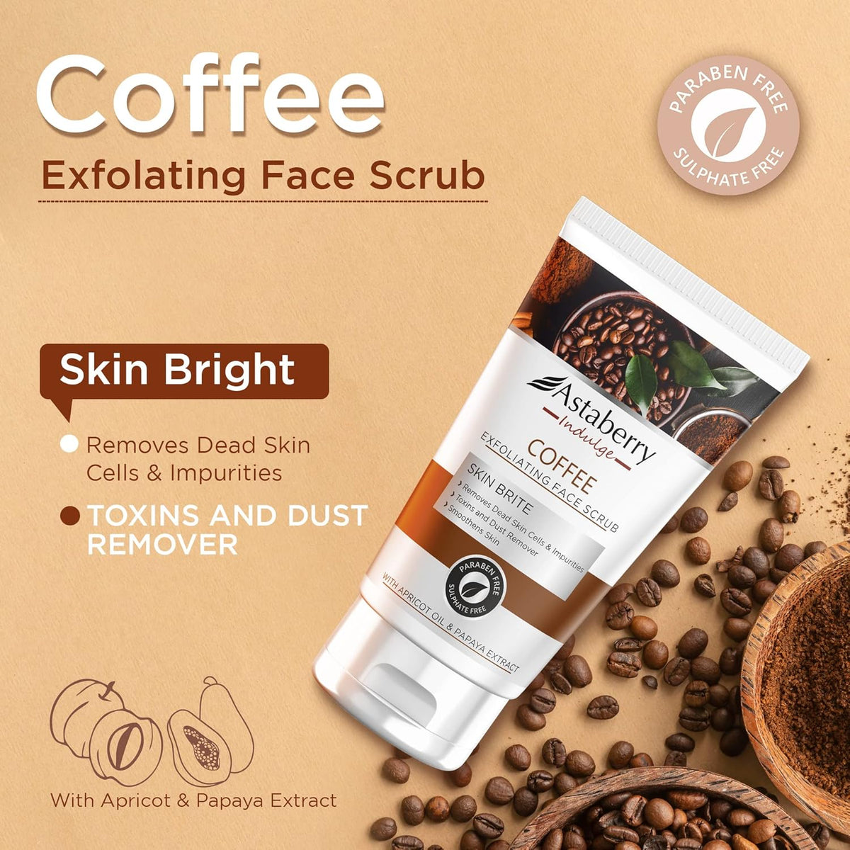 Astaberry Indulge Coffee Exfoliating Face Scrub for Smoothe Skin 100ml - Remove Dead skin cells and impurities, Toxic & dust remover and Smoothens skin