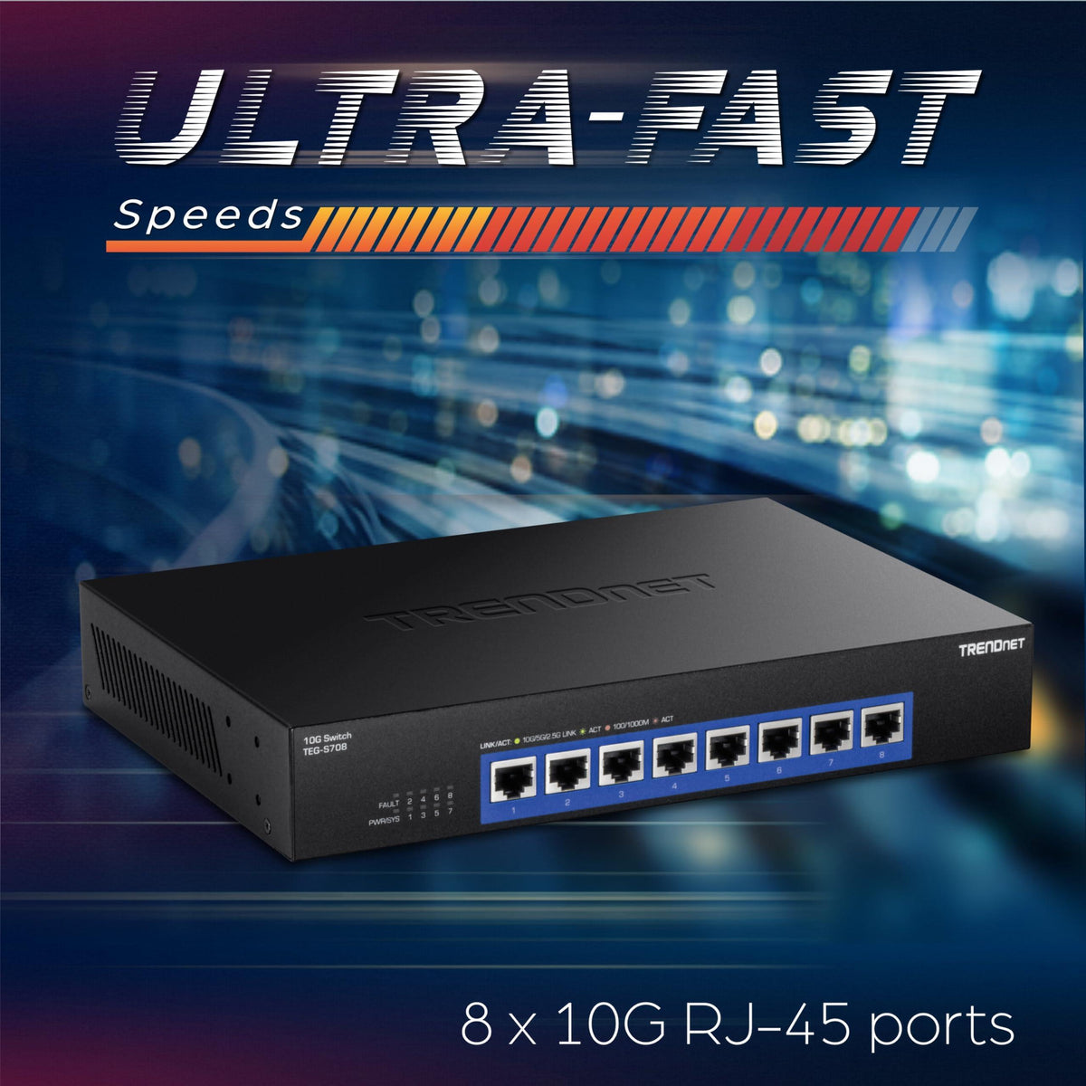 TRENDnet 8-Port 10G Switch, TEG-S708, 8 x 10G RJ-45 Ports, 160Gbps Switching Capacity Rack mountable, Ethernet Splitter, NDAA & TAA Compliant, Lifetime Protection, Black