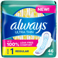 Always Ultra Thin Pads with Wings, Size 1, Regular, 46 Count