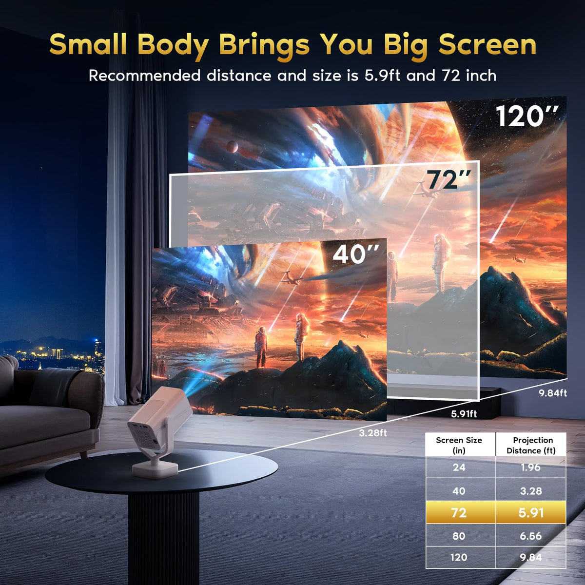 Mini Portable Projector with WiFi 6 and Bluetooth 5.2, 1080P 4K Support, 200 ANSI Lumens, Electric Focus &Auto Keystone 270° Rotatable Movie Wireless Projector for Phone, Compatible with TV Stick/HDMI