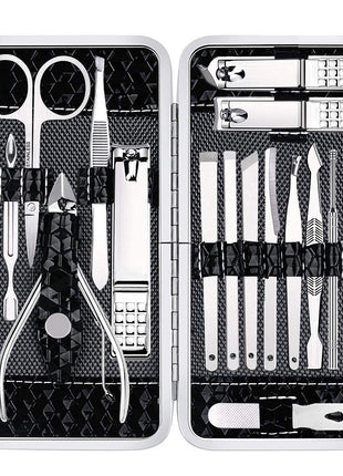 Yougai Manicure Set 18 Pieces Professional Nail Clippers Pedicure Kit Men Women, Stainless Steel Fingernail Toenail Cutters, Nail Care Grooming Tools with Leather Travel Case