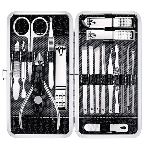 Yougai Manicure Set 18 Pieces Professional Nail Clippers Pedicure Kit Men Women, Stainless Steel Fingernail Toenail Cutters, Nail Care Grooming Tools with Leather Travel Case