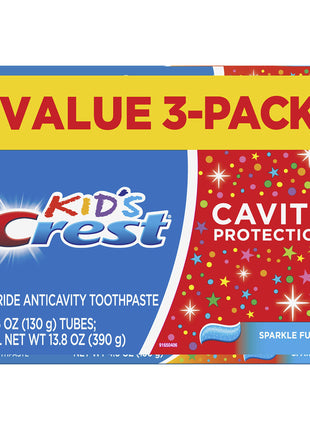 Crest Kid's Cavity Protection Toothpaste, Crest Kids Toothpaste, For Children And Toddlers 2+, Sparkle Fun, 4.6 Oz (Pack of 3), Toothpaste For Kids, Packaging may vary