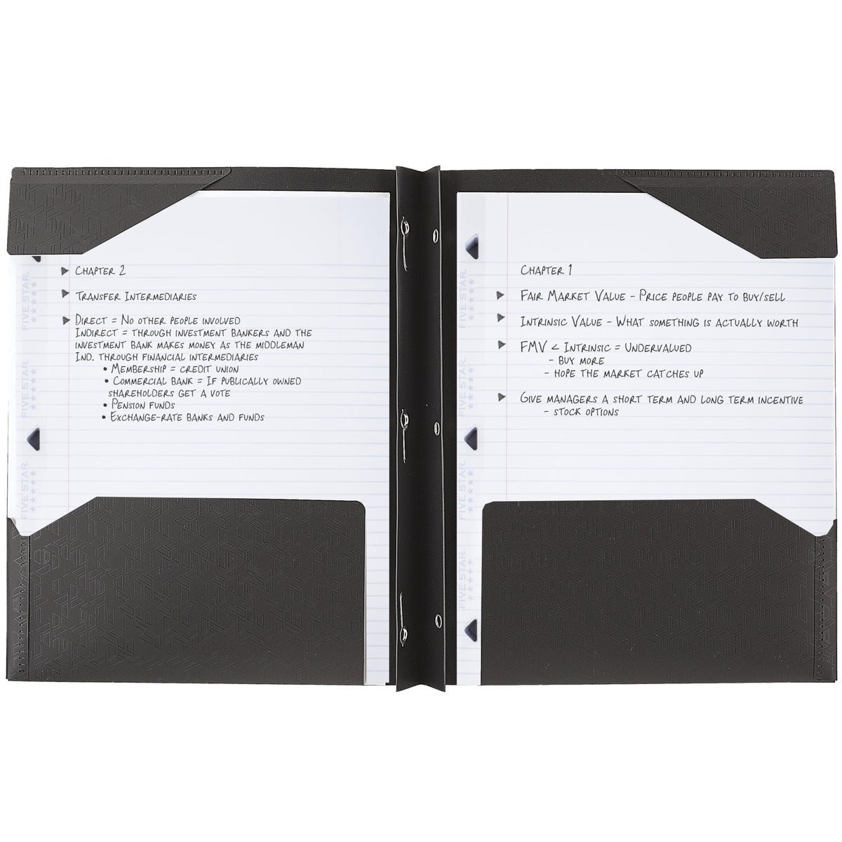 Five Star 2-Pocket Folder, Plastic Folder with Stay-Put Tabs and Prong Fasteners, Holds 8-1/2" x 11" Paper, Black (72113)