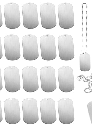 30 PCS 2"x1" Stamping Blank Dog Metal Tags Stamping Aluminum Tag Pendants Shield Shape with Chain Necklaces, Hip Hop Style Pet Dog Name Number Tags Personalized Pendant