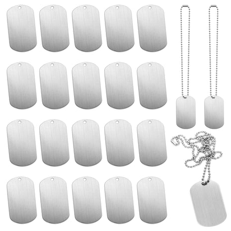 30 PCS 2"x1" Stamping Blank Dog Metal Tags Stamping Aluminum Tag Pendants Shield Shape with Chain Necklaces, Hip Hop Style Pet Dog Name Number Tags Personalized Pendant
