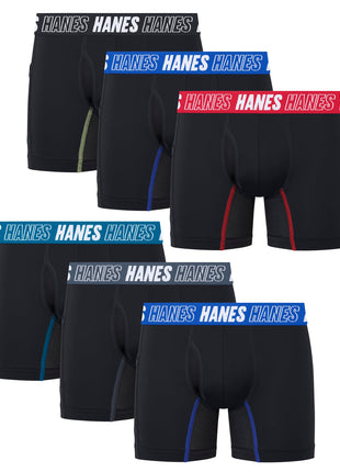 Hanes Big Moves Underwear, Anti-Chafe Boxer Briefs for Boys, 6-Pack, Black-Regular Leg