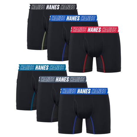Hanes Big Moves Underwear, Anti-Chafe Boxer Briefs for Boys, 6-Pack, Black-Regular Leg