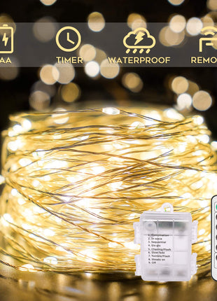 suddus Fairy Lights Battery Operated 33ft 100 LED String Lights Remote | Battery Operated, Copper Wire, Twinkle Lights, Indoor,Outdoor, Wedding,Christmas