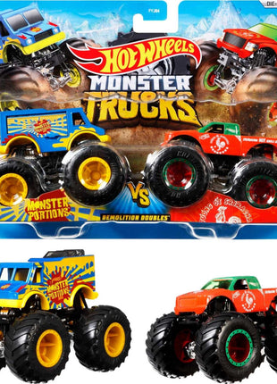 Hot Wheels Monster Trucks Demolition Doubles (Styles May Vary)  | Includes 2 Toy Trucks in 1:64 Scale for Head-To-Head Smashing & Crashing, For Play or Display
