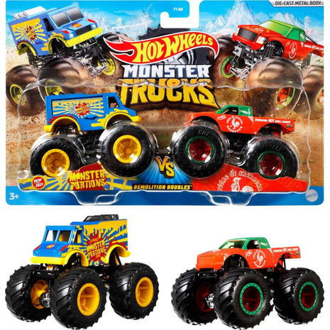 Hot Wheels Monster Trucks Demolition Doubles (Styles May Vary)  | Includes 2 Toy Trucks in 1:64 Scale for Head-To-Head Smashing & Crashing, For Play or Display
