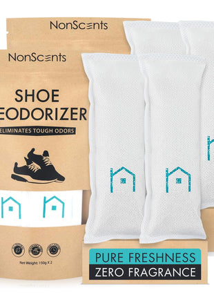 NonScents Shoe Deodorizer 2-Pack (4 Count) - Odor Eliminator, Air Freshener, Smell Absorber, Scent Remover for Shoes, Gym Bags, Soccer Cleats, Closets, Pet Area, Reusable - Shoe Deodorant