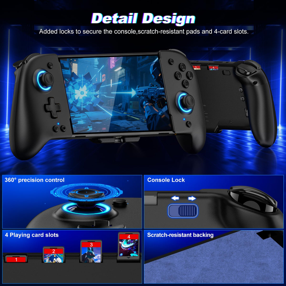 Gammeefy Switch Controllers Compatible with Nintendo Switch/Switch OLED, One-Piece Joypad Controller Replacement for Switch Pro Controller with 9 Lights Color, Christmas Gifts