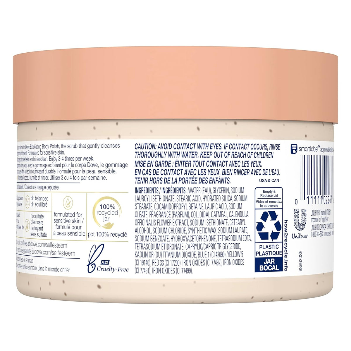 Dove Exfoliating Body Polish Scrub for Delicate & Sensitive Skin with Oatmeal & Calendula Oil, Gently Exfoliates and Moisturizes to Reveal Instantly Soft, Smooth & Healthy Skin, Naturally Derived Ingredients, Sulfate-Free, Floral Fragrance, 298g