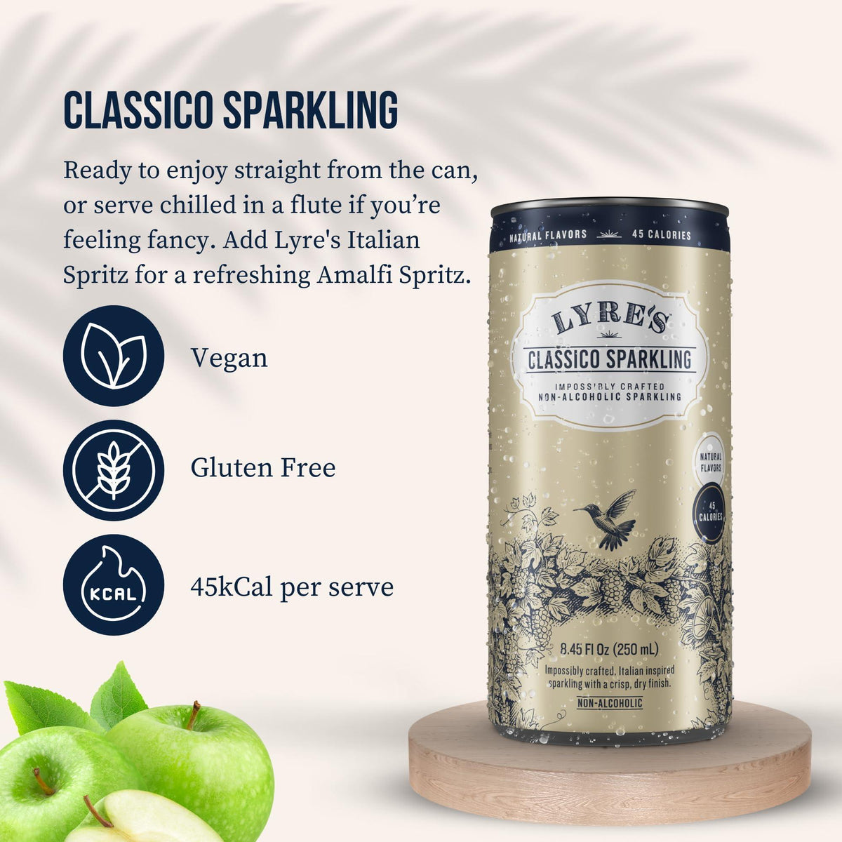 Lyre’s Classico 4-Pack, Non Alcoholic Sparkling Wine, Zero Proof Prosecco Alternative, Alcohol Free Drinks, Canned Mocktails, Ready to Drink, 45 Calories per Serve (8.45 Fl Oz x 4)