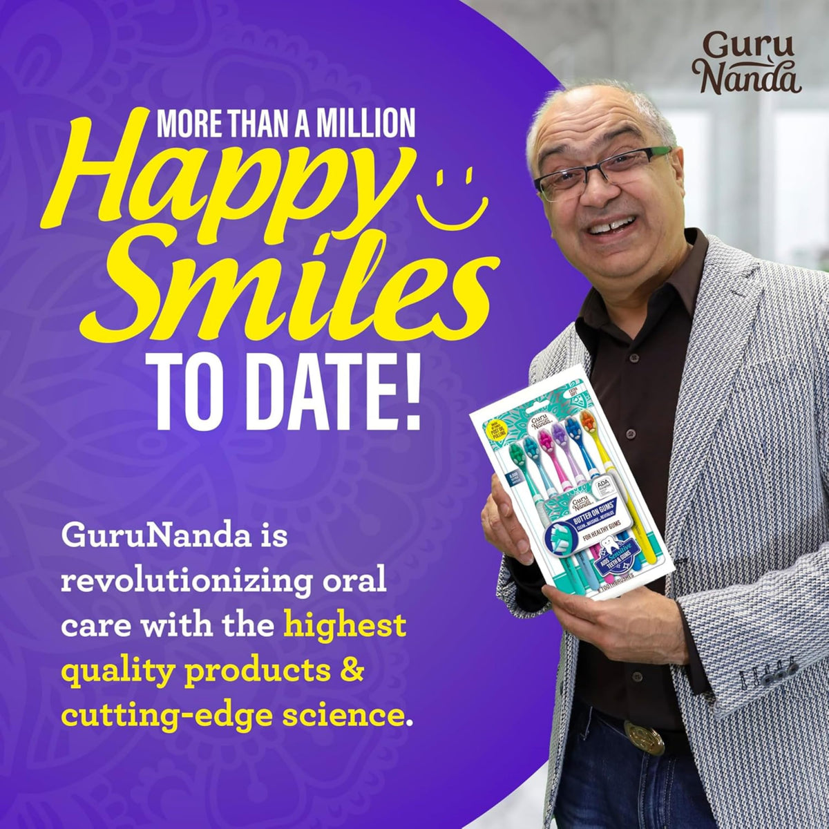 GuruNanda Butter On Gums Toothbrush, ADA Accepted, With 8000+ Ultra Soft Softex Bristles for Sensitive & Receding Gums, Perfect for Whiter Teeth, 6 Ct
