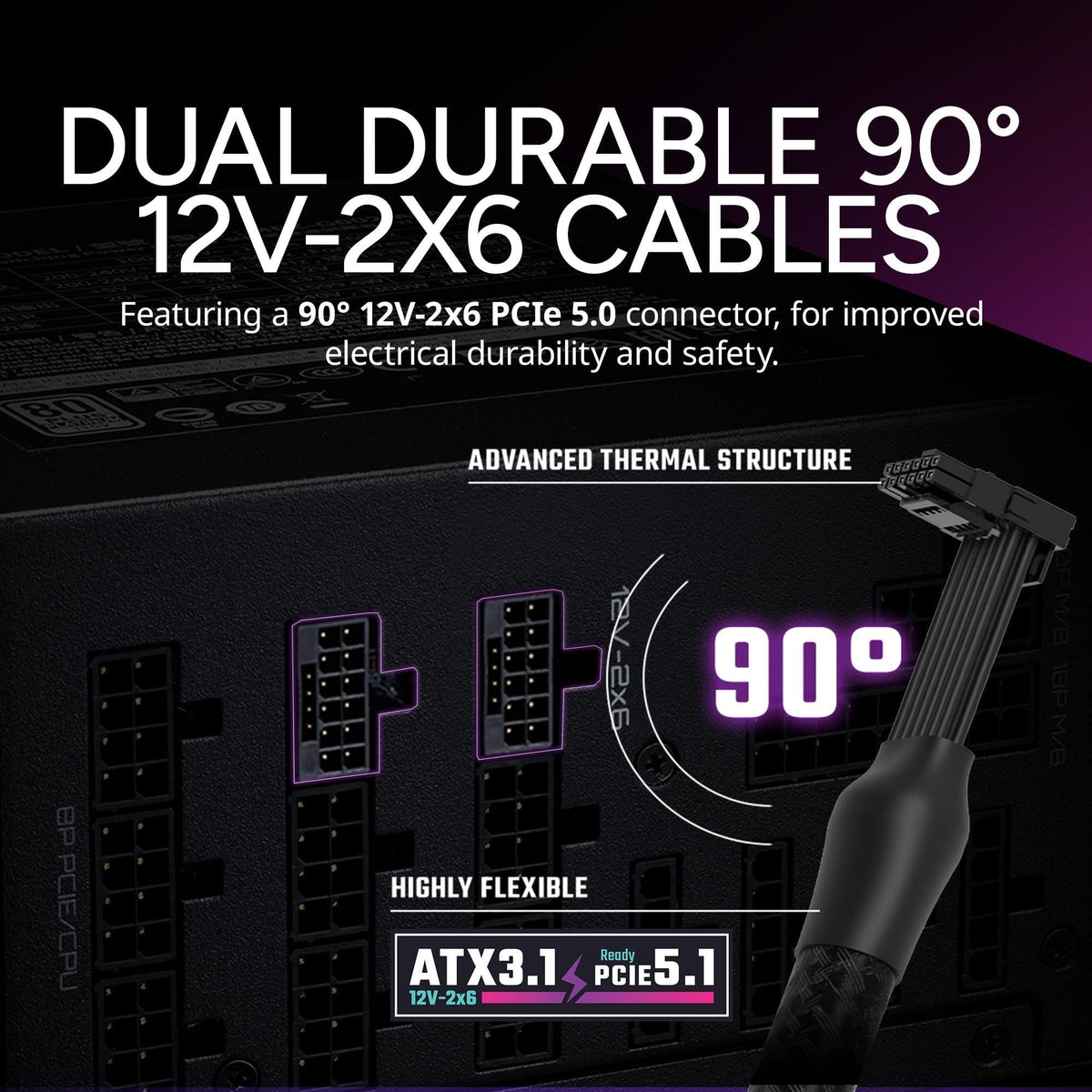Cooler Master V Platinum 1600 V2 ATX 3.1 Full Modular Power Supply, 1600W 80+ Platinum, Dual 90° 12VHPWR|600W PCIe 5.1, GPU Support RTX 4090, Purple Anodic-Coated Heat Sink, Mobius Fan, 12-Year