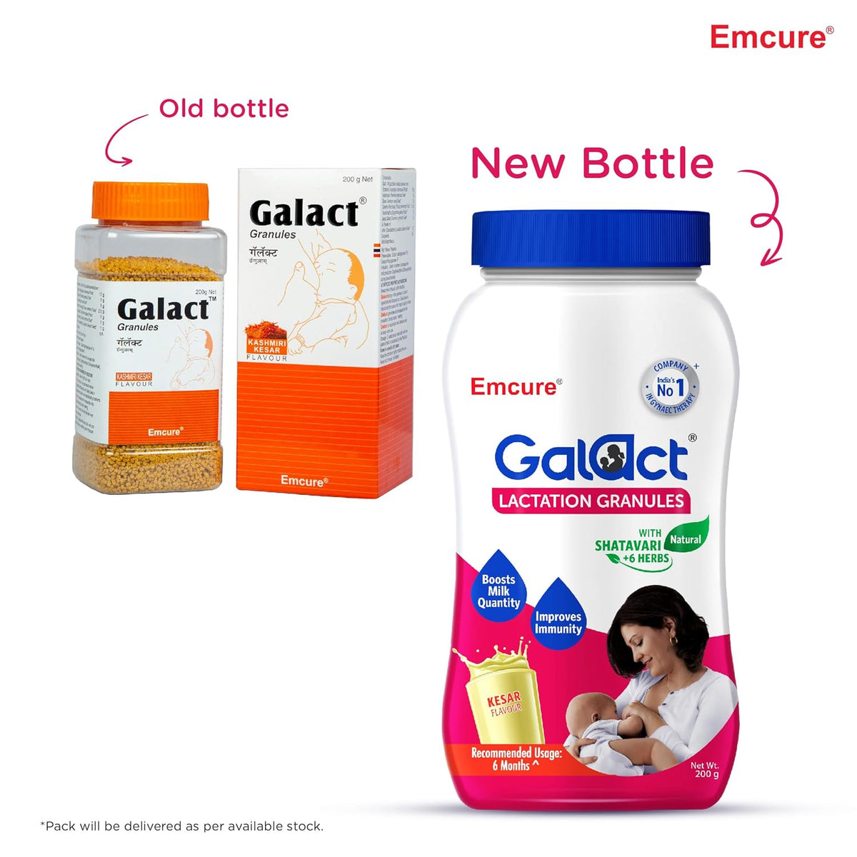 Galact Granules - Lactation Supplement with Shatavari to increase breast milk - Kesar flavour 400g | 20 day Pack | 2 Scoops per serving with milk | From Emcure Pharmaceuticals Ltd.