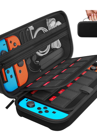 daydayup Switch Carrying Case Compatible with Nintendo Switch/Switch OLED, with 20 Games Cartridges Protective Hard Shell Travel Carrying Case Pouch for Console & Accessories, Black