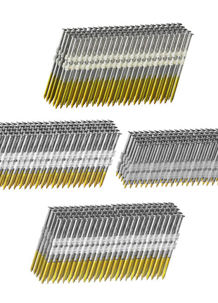 21 Degree Framing Nails 4 SIZES (2 inch+2-1/2 inch+3.0 inch) Ring Shank+3-1/2 inch Smooth Shank), Full Round Head Hot Dipped Galvanized, 100 per Size, 400 Count, Assorted Size, 20 to 22 Degree Framing Nailer